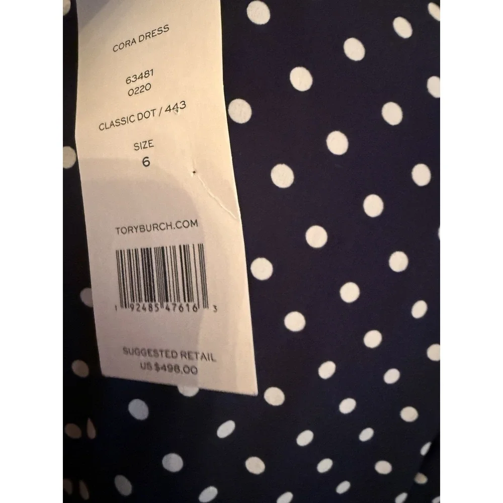 Tory Burch Cora Silk Dress 6 Button Up Preppy Classic Navy Polka Dot‎ New $498